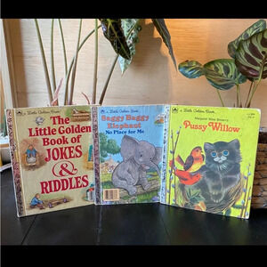 VINTAGE 3 Golden Children’s Books Cat Willow / Riddles / Saggy Baggy Elephant